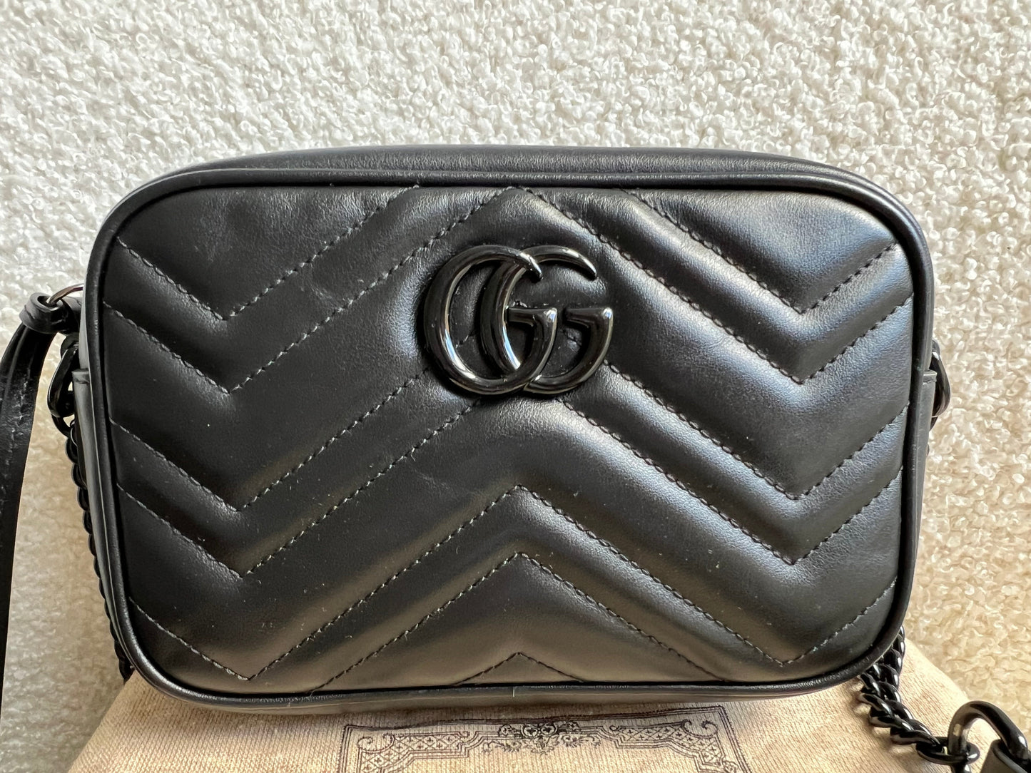 Gucci GG Black on Black Marmont Mini Shoulder Bag (RRP £1,160)