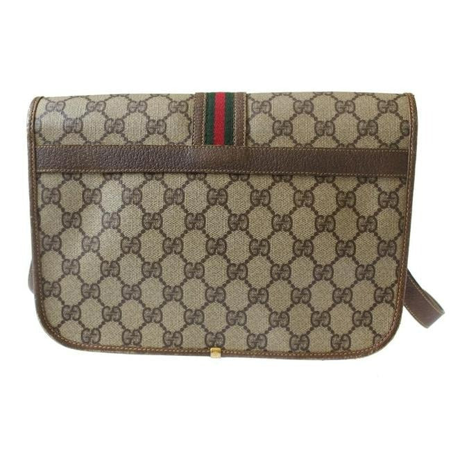 Gucci W Guccissima Sherry Stripe Brown G Print Red Green Leather Coated Canvas Messenger