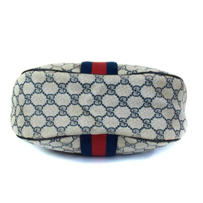 Gucci Shoulder Sherry Line With Red Blue Stripe Navy Guccissima Print Coated Canvas Leather Hobo Bag