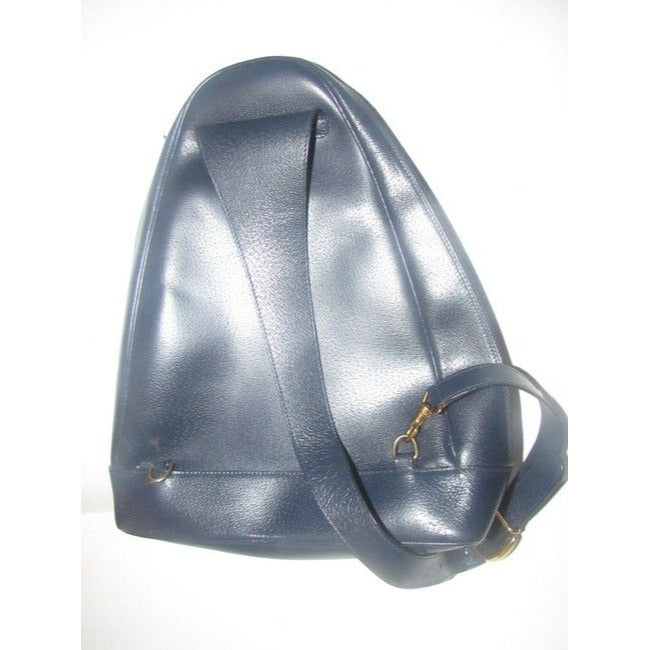 Gucci Vintage Bamboo Line Triangular Navy Blue Leather Backpack