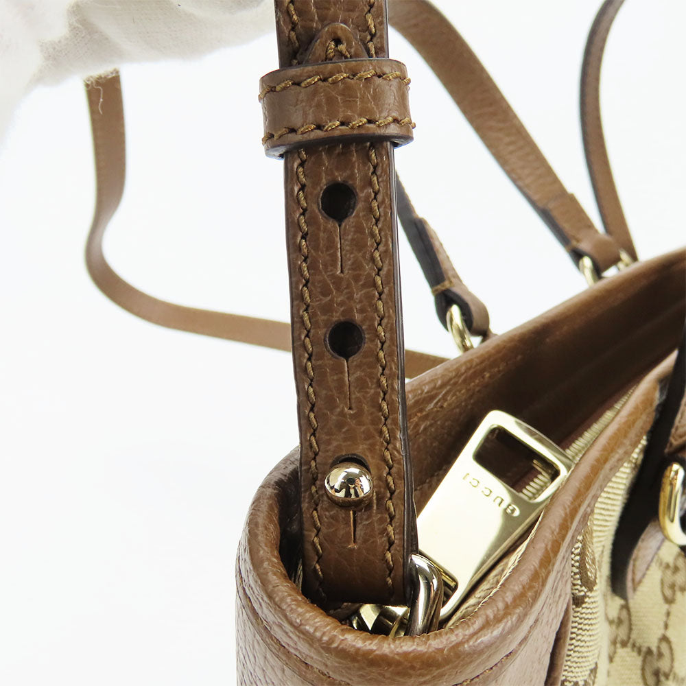 GUCCI Handbag 449241 Leather, GG canvas Brown Women Used