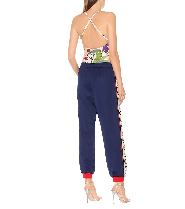 Gucci GG Logo Stripe Jersey Track Pants in Blue