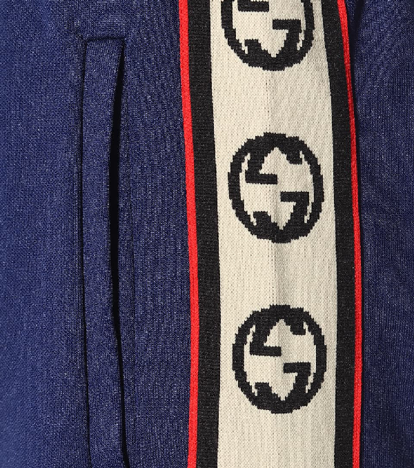 Gucci GG Logo Stripe Jersey Track Pants in Blue