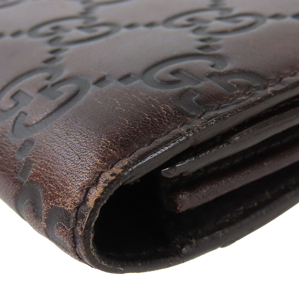 GUCCI Bifold Wallet 146229 Sima leather Dark brown Women Used