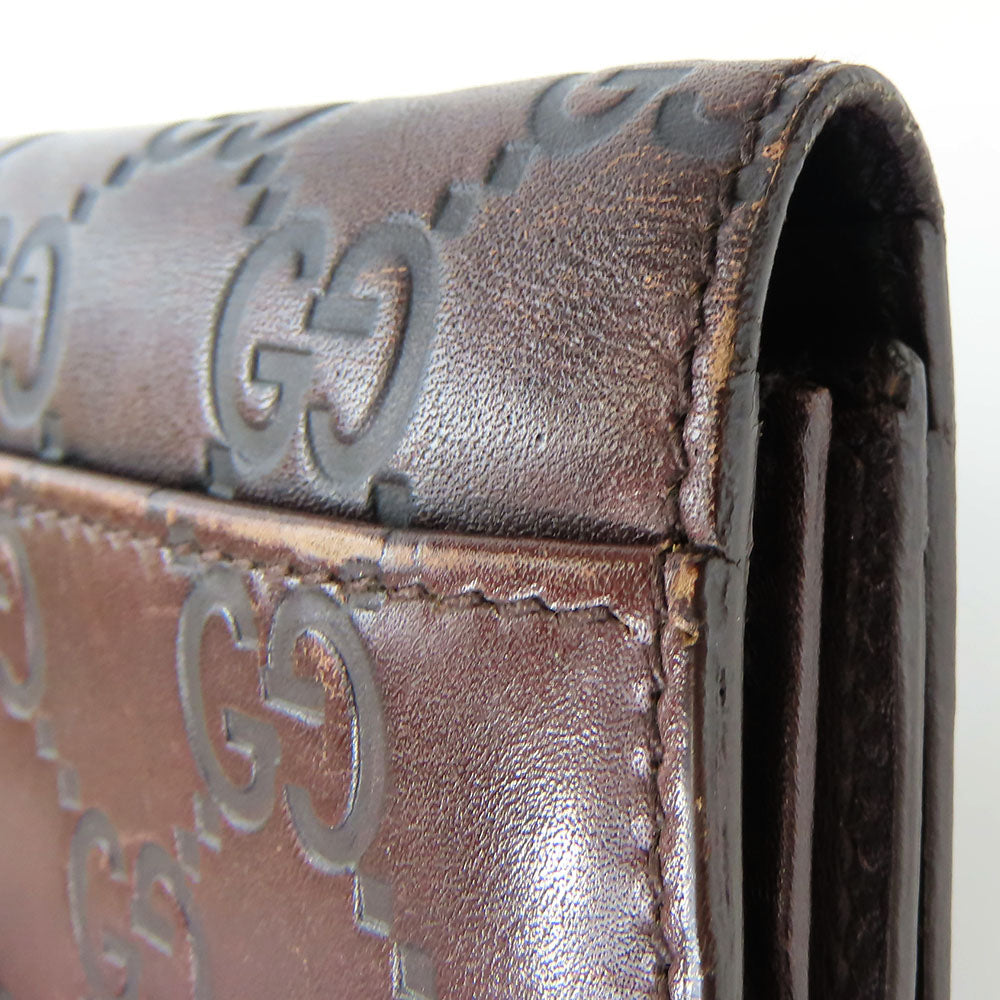 GUCCI Bifold Wallet 146229 Sima leather Dark brown Women Used