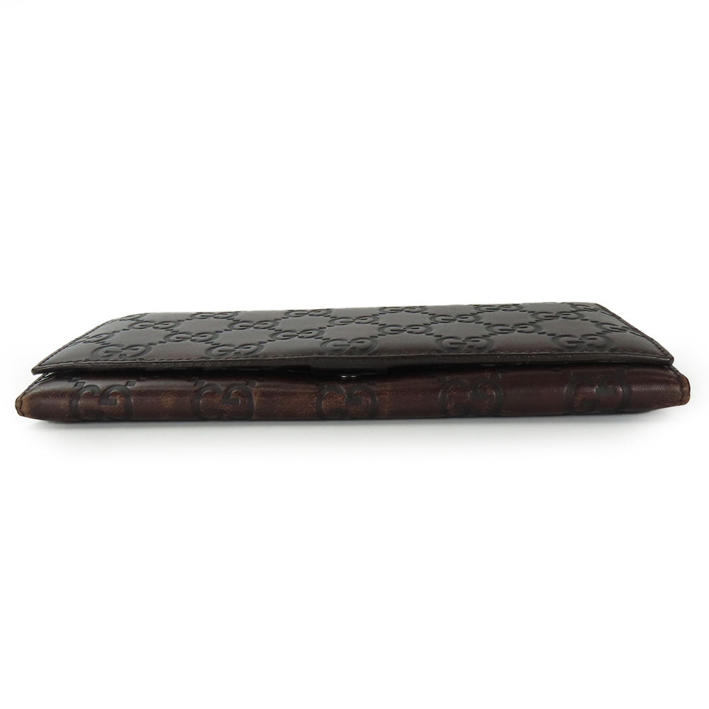 GUCCI Bifold Wallet 146229 Sima leather Dark brown Women Used