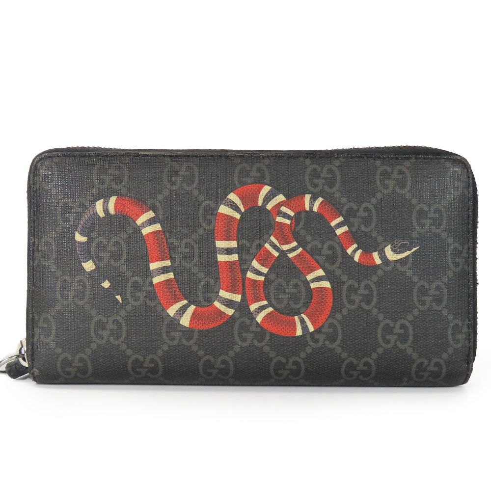 GUCCI Long Wallet Purse 451273 GG Supreme Canvas Black type Zip Around mens Used