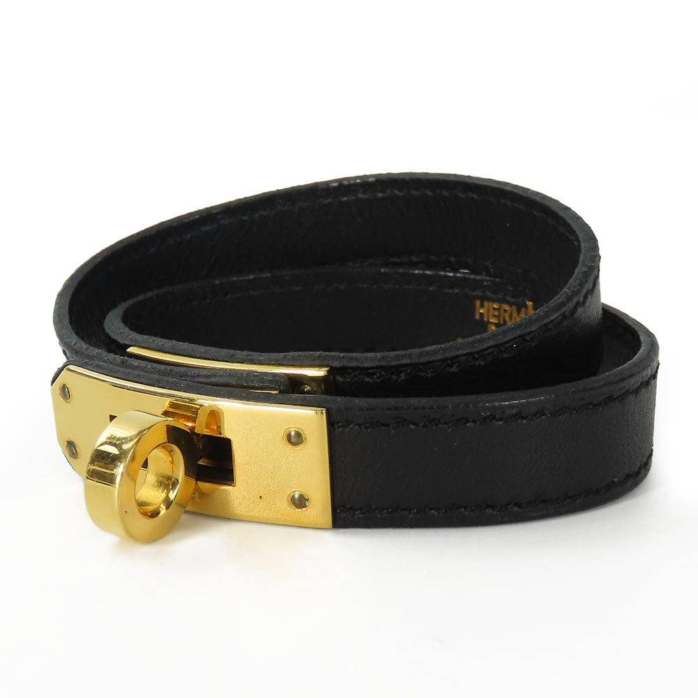 HERMES bracelet Leather, Metal black Kelly Women Used