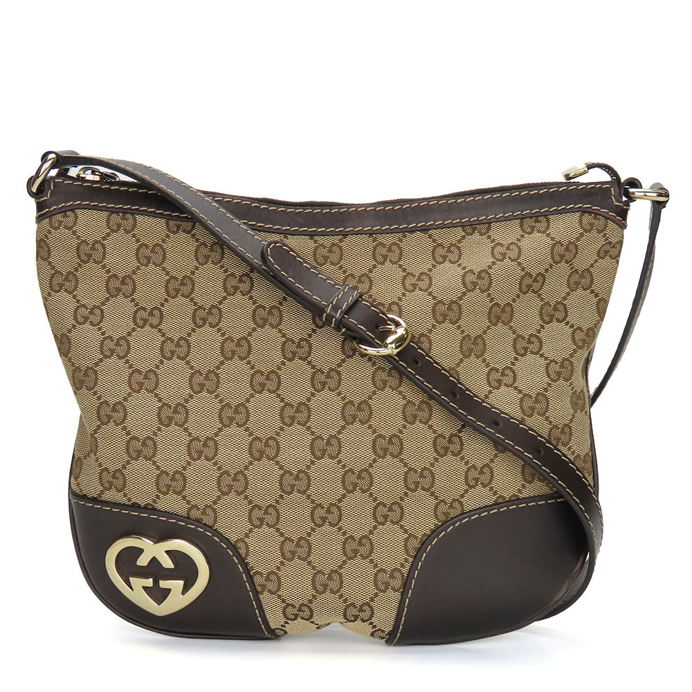 GUCCI Shoulder Bag 257072 GG canvas, leather beige Lovely heart Women Used