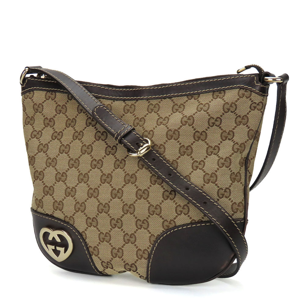 GUCCI Shoulder Bag 257072 GG canvas, leather beige Lovely heart Women Used