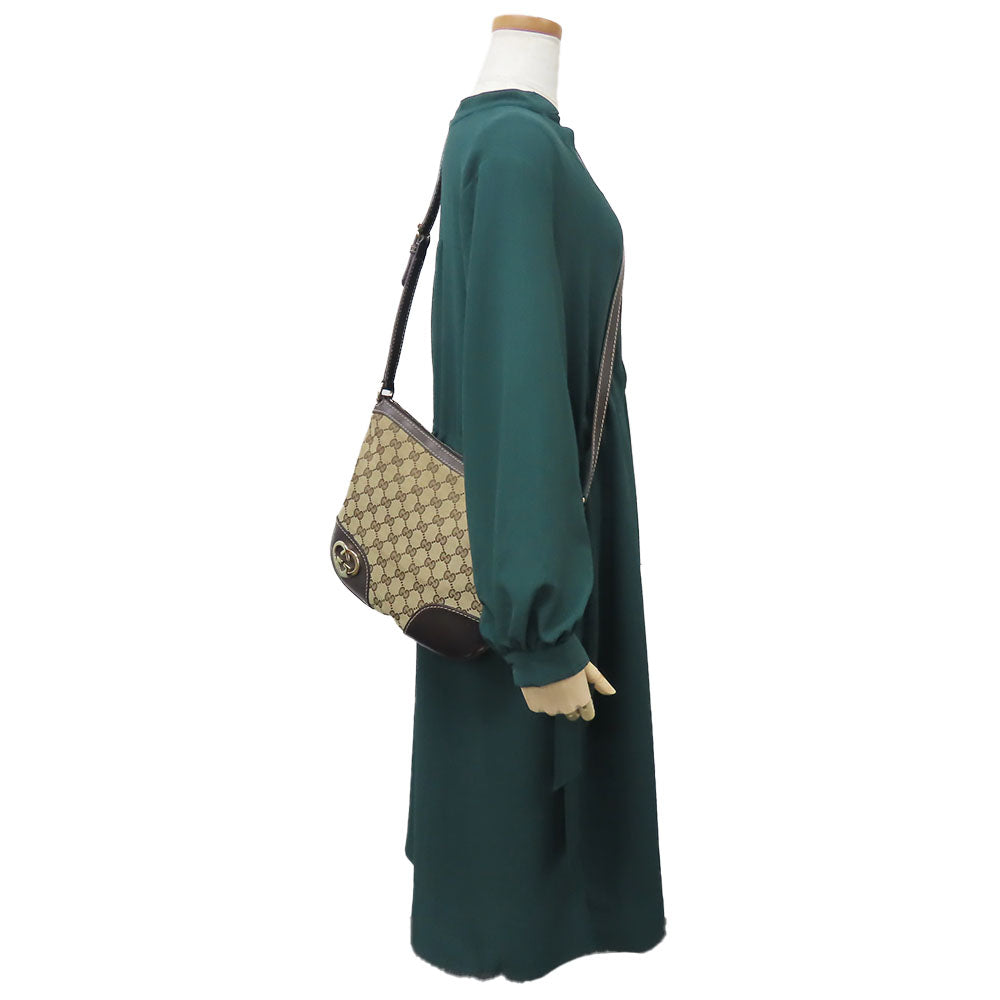 GUCCI Shoulder Bag 257072 GG canvas, leather beige Lovely heart Women Used