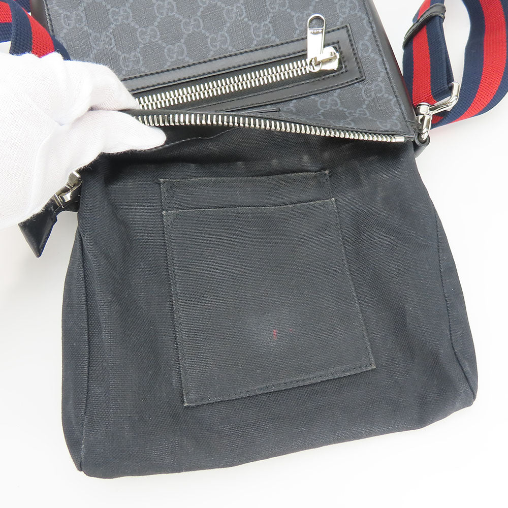 GUCCI Shoulder Bag 523599 GG Supreme canvas, leather black Small messenger bag mens Used