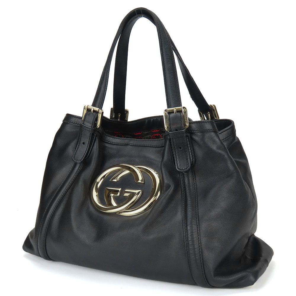 GUCCI Tote Bag 162094 leather black Newbrit Double G