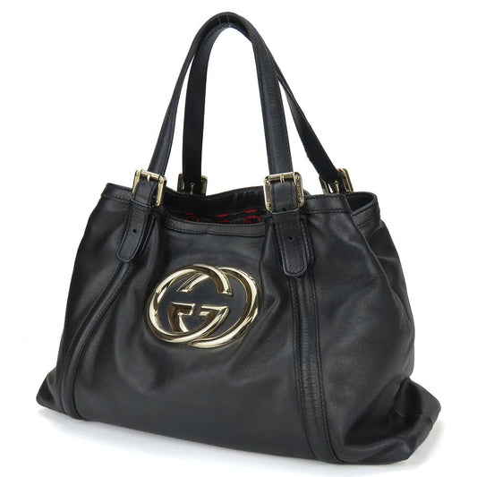 GUCCI Tote Bag 162094 leather black Newbrit Double G