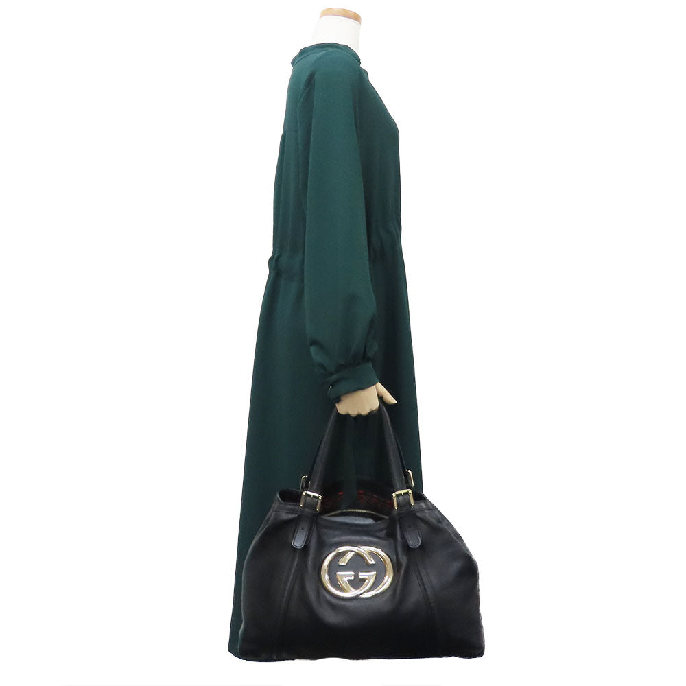 GUCCI Tote Bag 162094 leather black Newbrit Double G