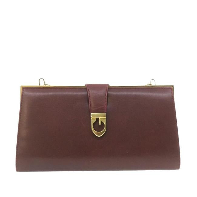 Gucci Clutch W Two Bagclutch Removable Chain Strap Dark Red Leathergold Shoulder Bag