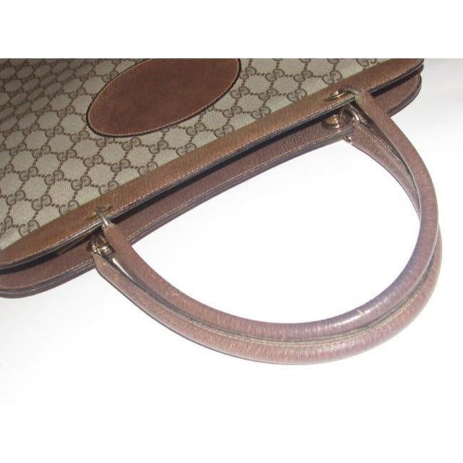 Gucci Vintage Brown Large G Logo Print Coated Canvas And Brown Leather Tote