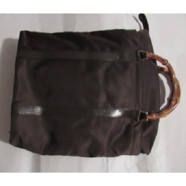 Gucci Bag Tote W Canvasleather Top Handle Shopper Handles Burgundy Brown Canvasbamboo Canvasleatherb