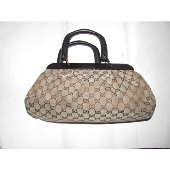 Gucci W Guccissima Canvasleather Top Handle Frame Brown G Logo Printwood Leathercanvaswood Satchel