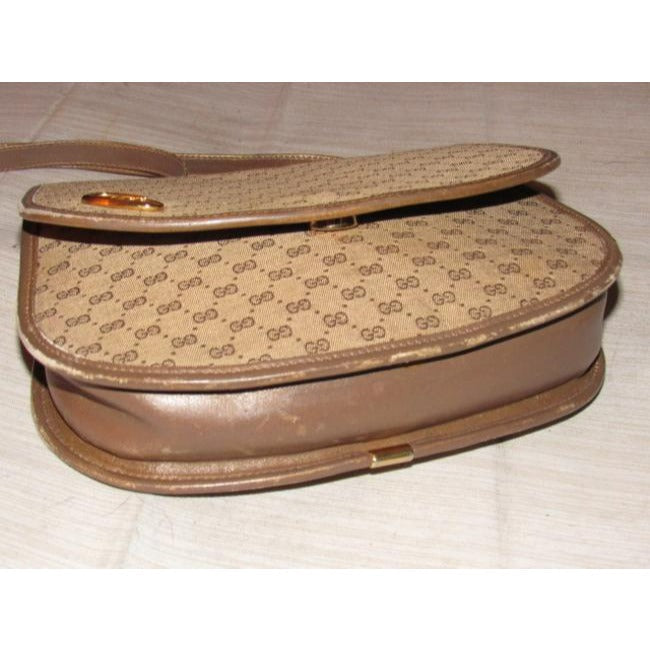 Gucci Vintage Purses Brown Canvas With Small G Logo Print And Brown Leather Cross Body