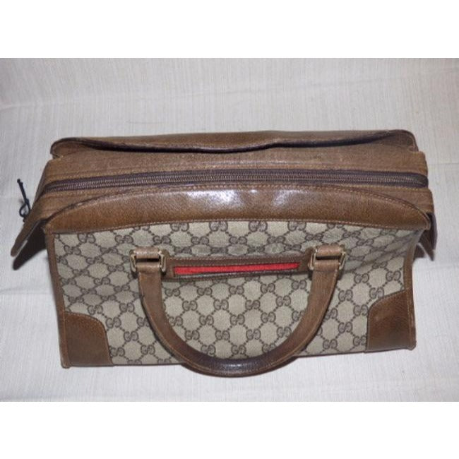 Gucci Large Logo Print Satcheldesigner Purses Shades Of Brown With Red And Green Coated Canvas And L
