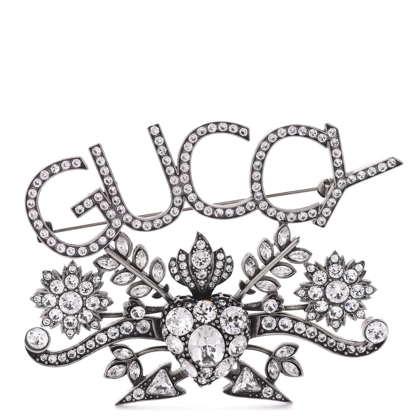 Gucci GUCCY Crystal Brooch in Silver