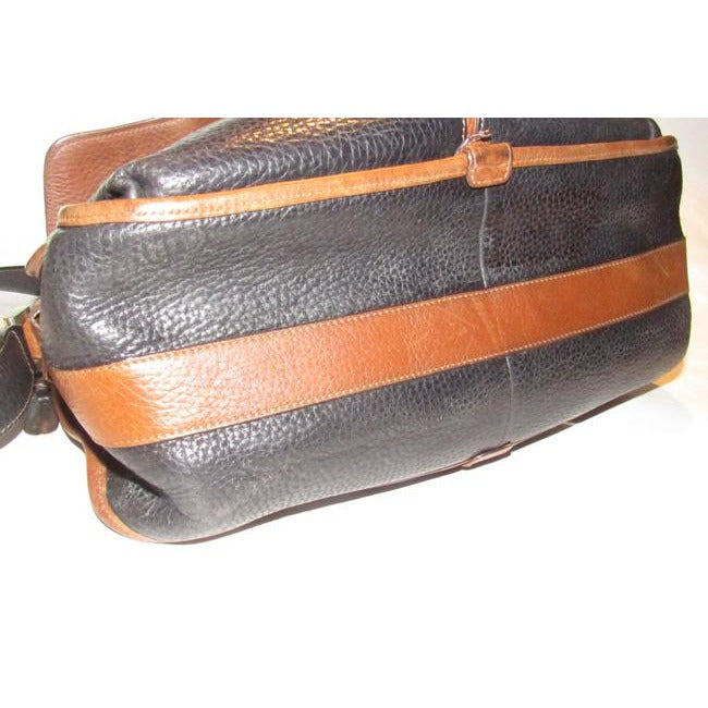 Gucci Vintage Black Pebbled Leather And Brown Smooth Leather Satchel