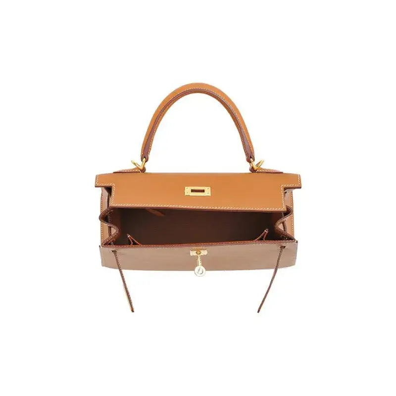 HERMES Kelly Bag Epsom Leather Handbag (25,28) cow brown gold hardware
