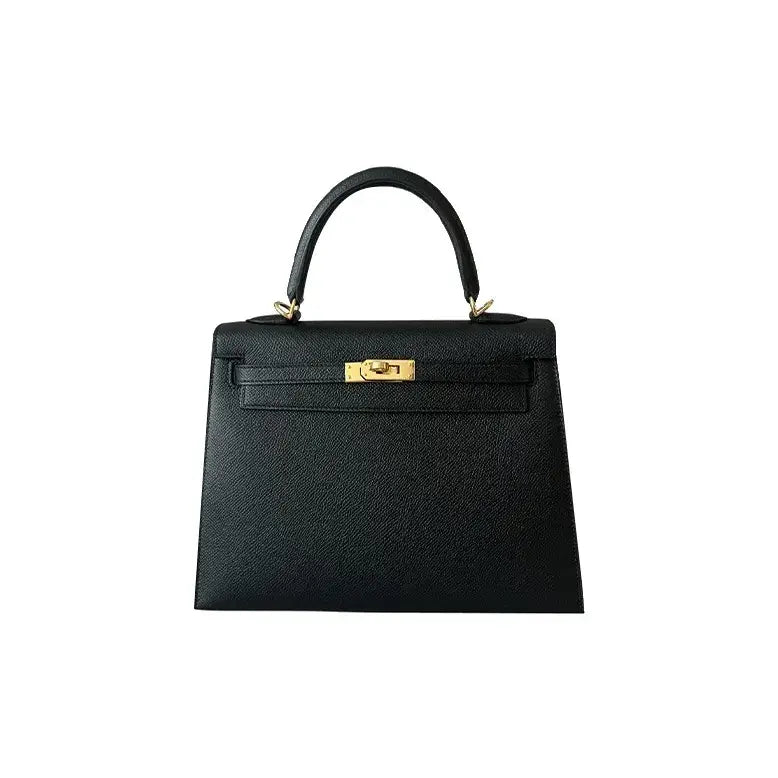 HERMES Kelly 25 Bag Epsom Leather Handbag (25,28) Black gold hardware