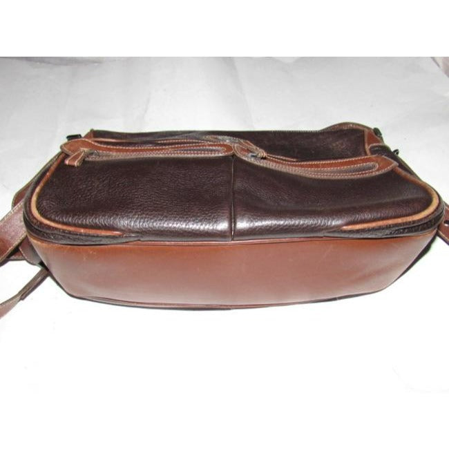 Gucci Vintage Dark Brown Textured And Caramel Smooth Leather Satchel