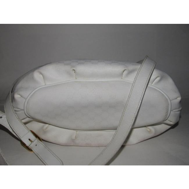 Gucci Vintage White Small G Logo Print Coated Canvas And White Leather Satchel