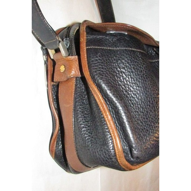 Gucci Vintage Black Pebbled Leather And Brown Smooth Leather Satchel