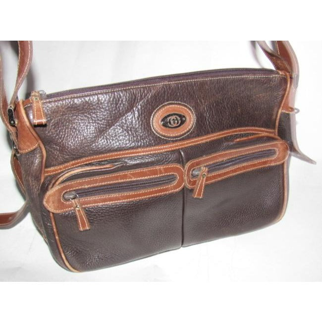 Gucci Vintage Dark Brown Textured And Caramel Smooth Leather Satchel