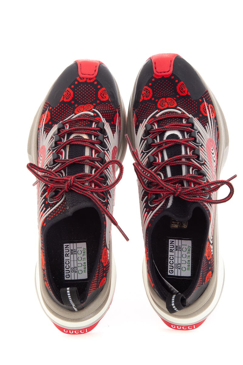 Gucci Run Red/Black Knit Lace Up Sneakers SZ 41.5