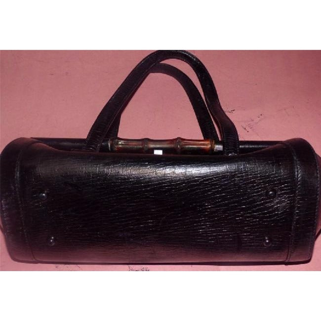 Gucci Vintage Pursesdesigner Purses Black Leather With Bamboo Accent Shoulder Bag