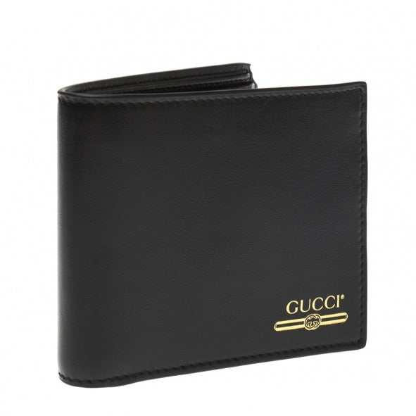Gucci Mini Print Logo Leather Wallet With Coin Pocket in Black