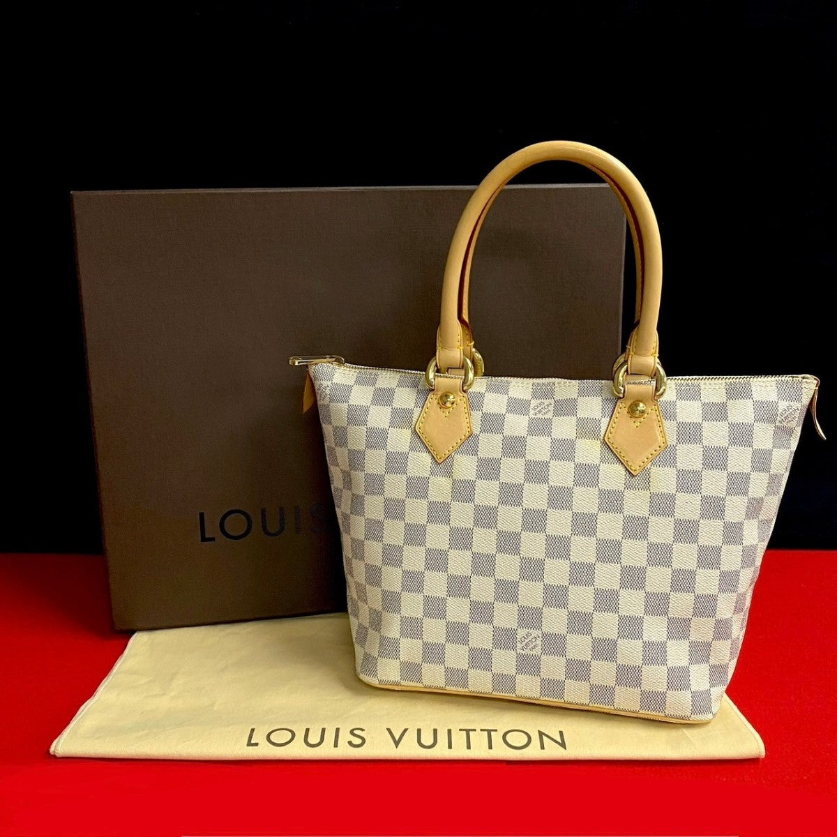 LOUIS VUITTON Handbag leather white Damier Azul Saleya PM