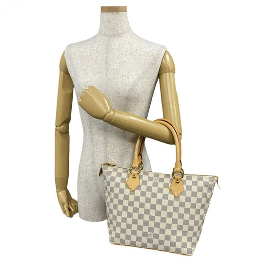 LOUIS VUITTON Handbag leather white Damier Azul Saleya PM