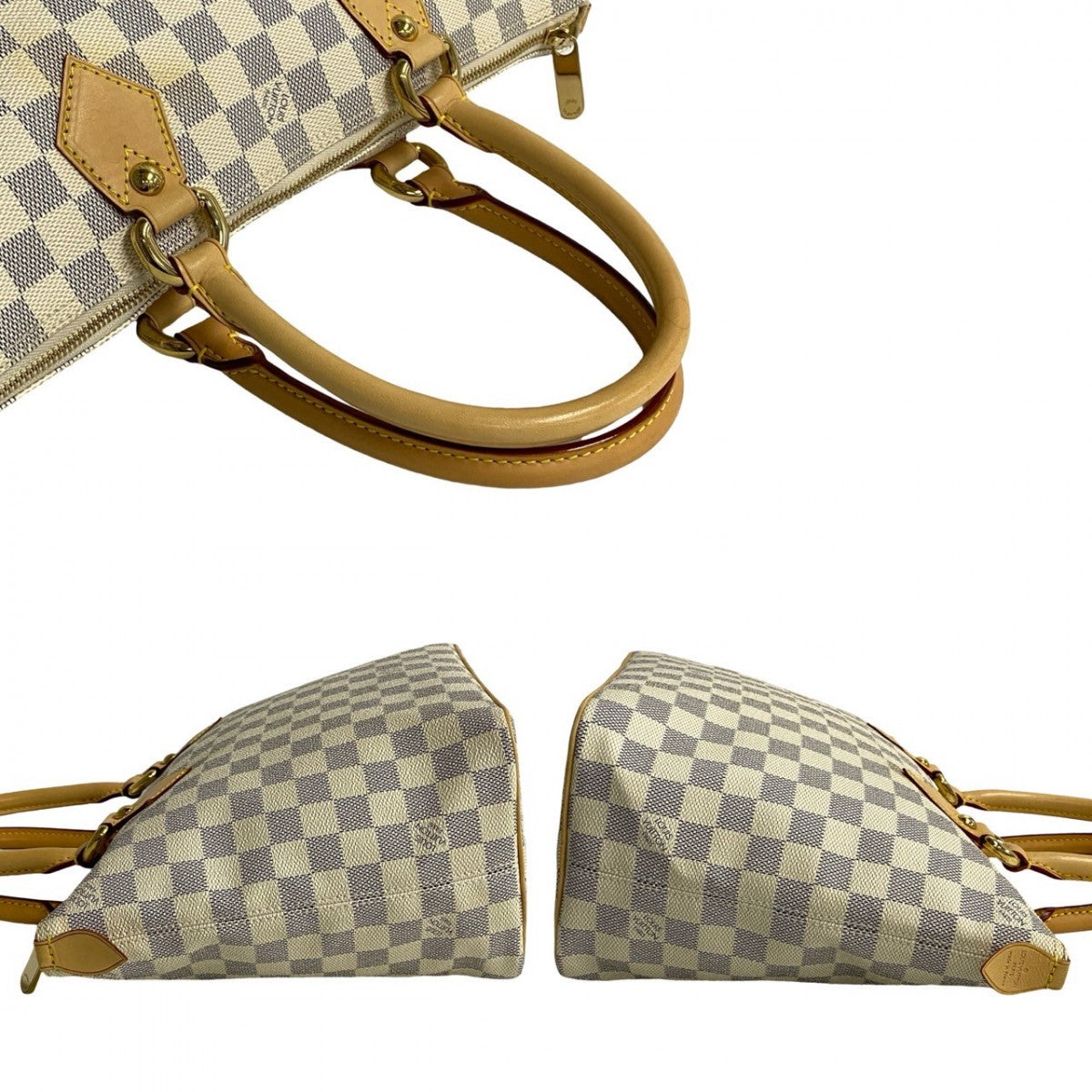 LOUIS VUITTON Handbag leather white Damier Azul Saleya PM