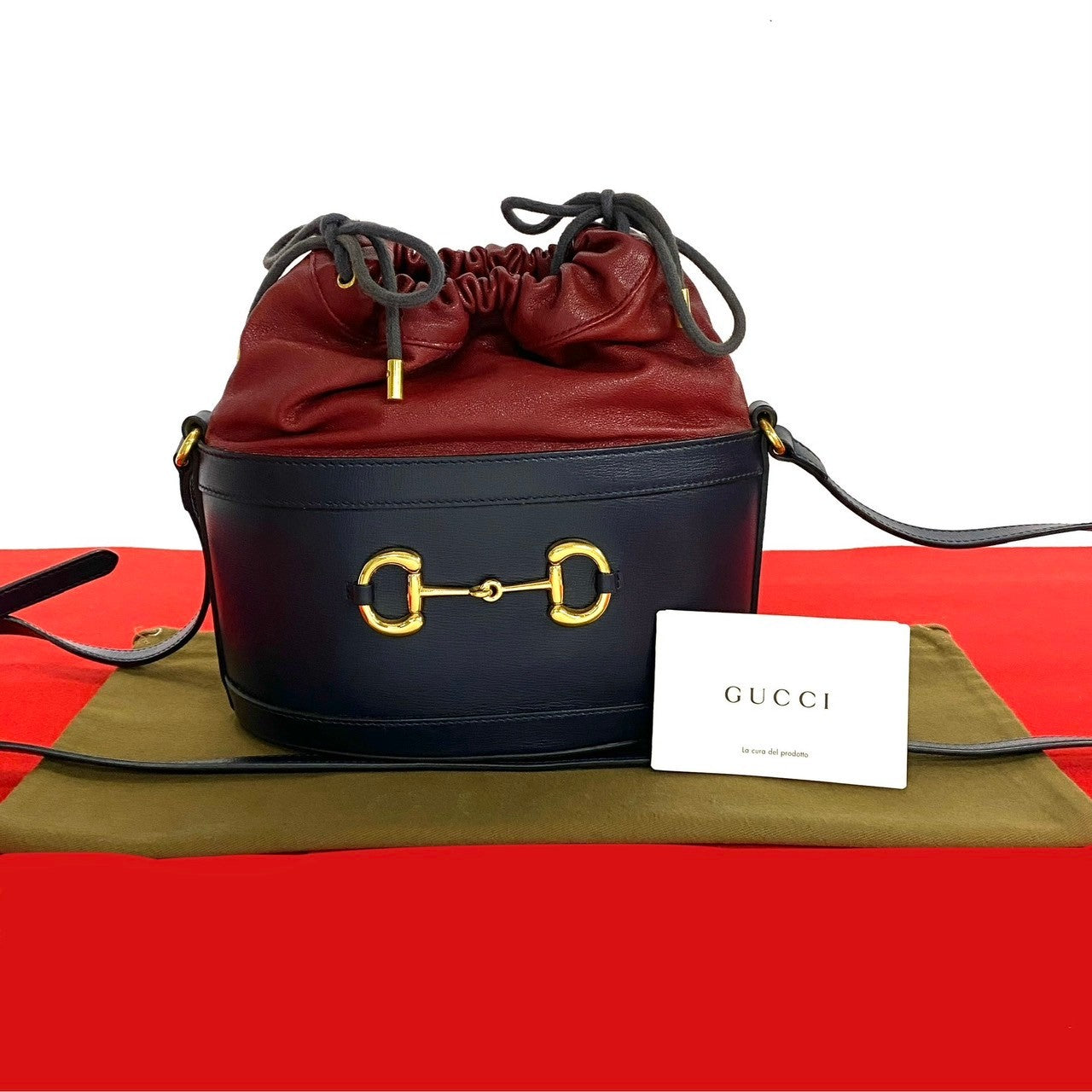 GUCCI Shoulder Bag leather Navy Horsebit Bucket Bag Women Used