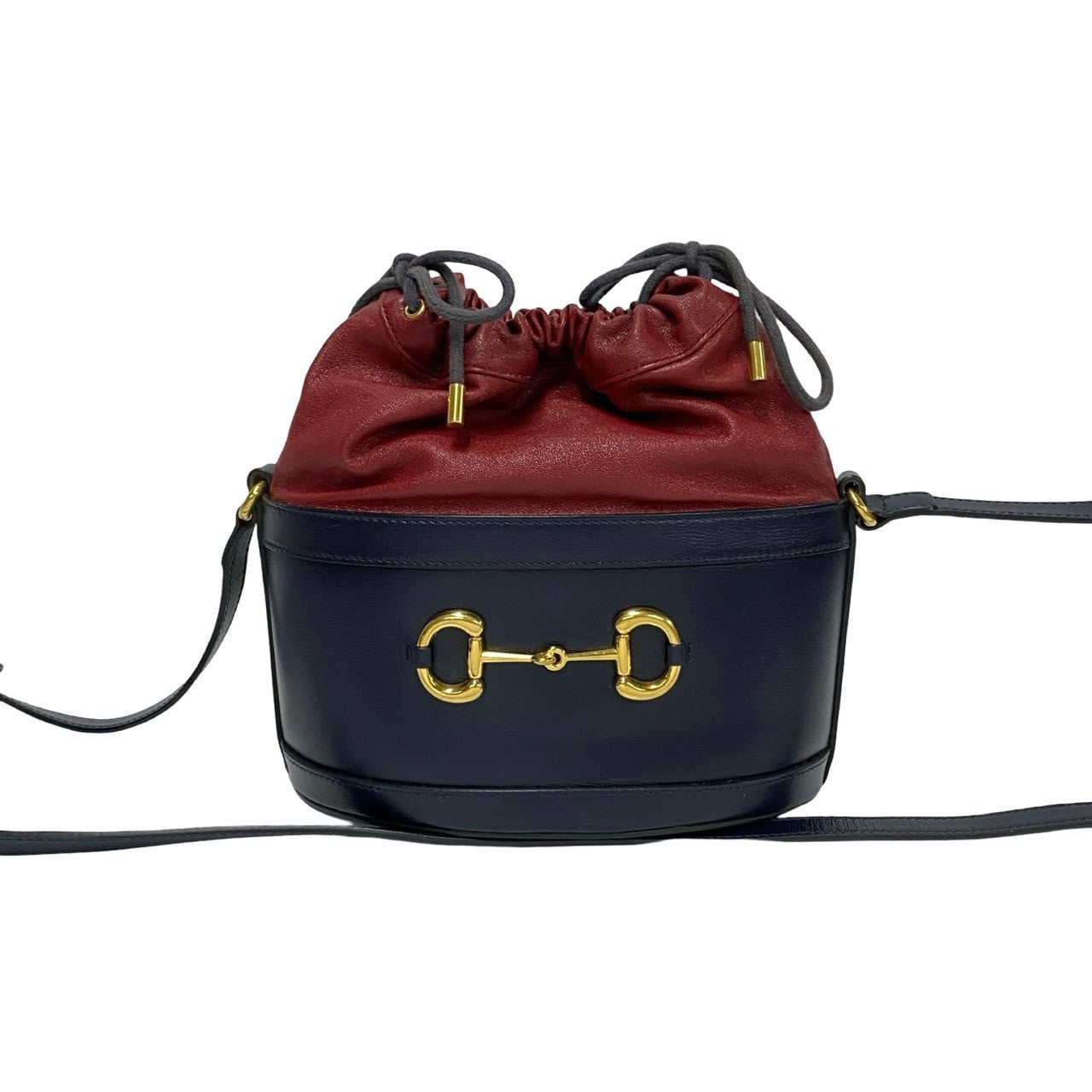 GUCCI Shoulder Bag leather Navy Horsebit Bucket Bag Women Used