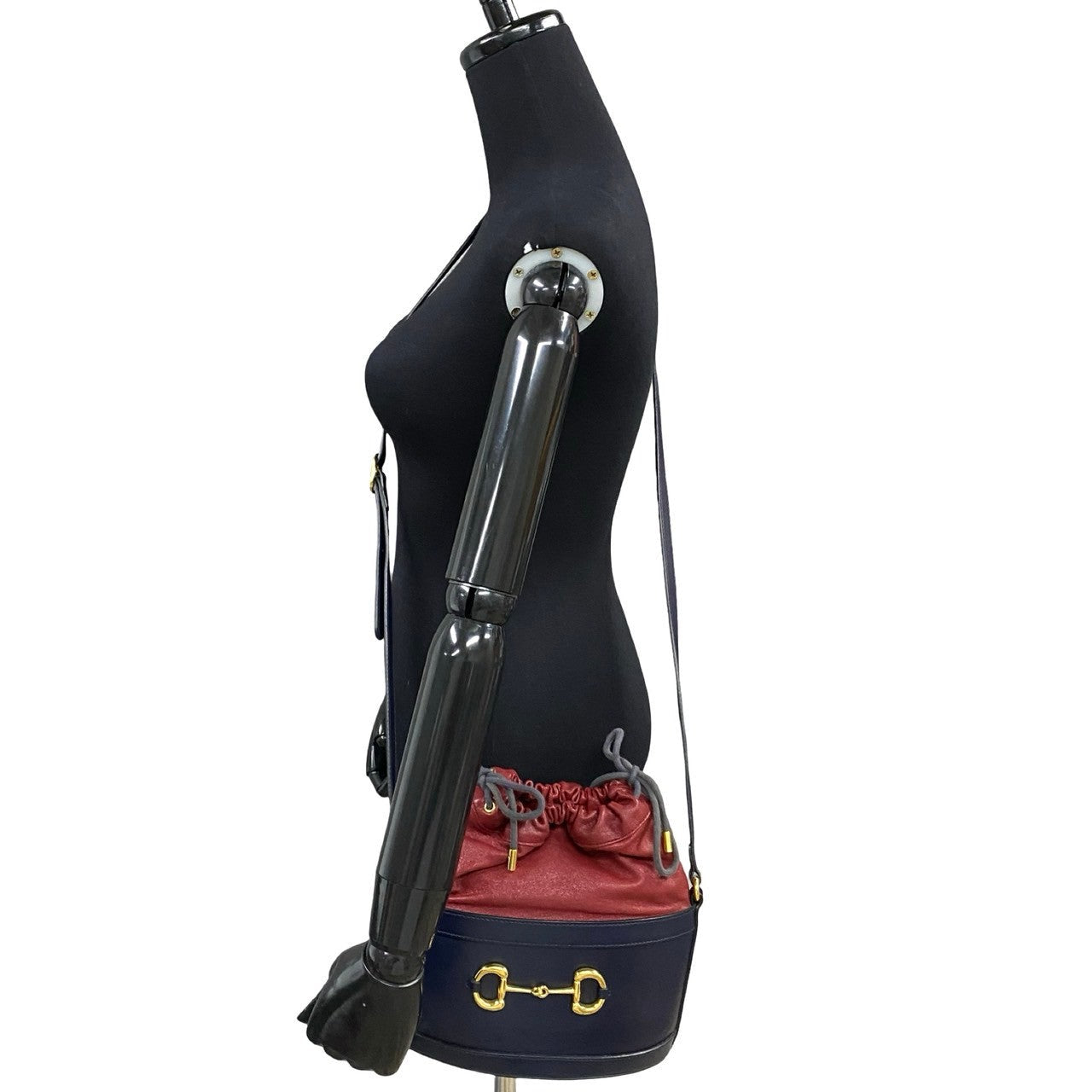 GUCCI Shoulder Bag leather Navy Horsebit Bucket Bag Women Used