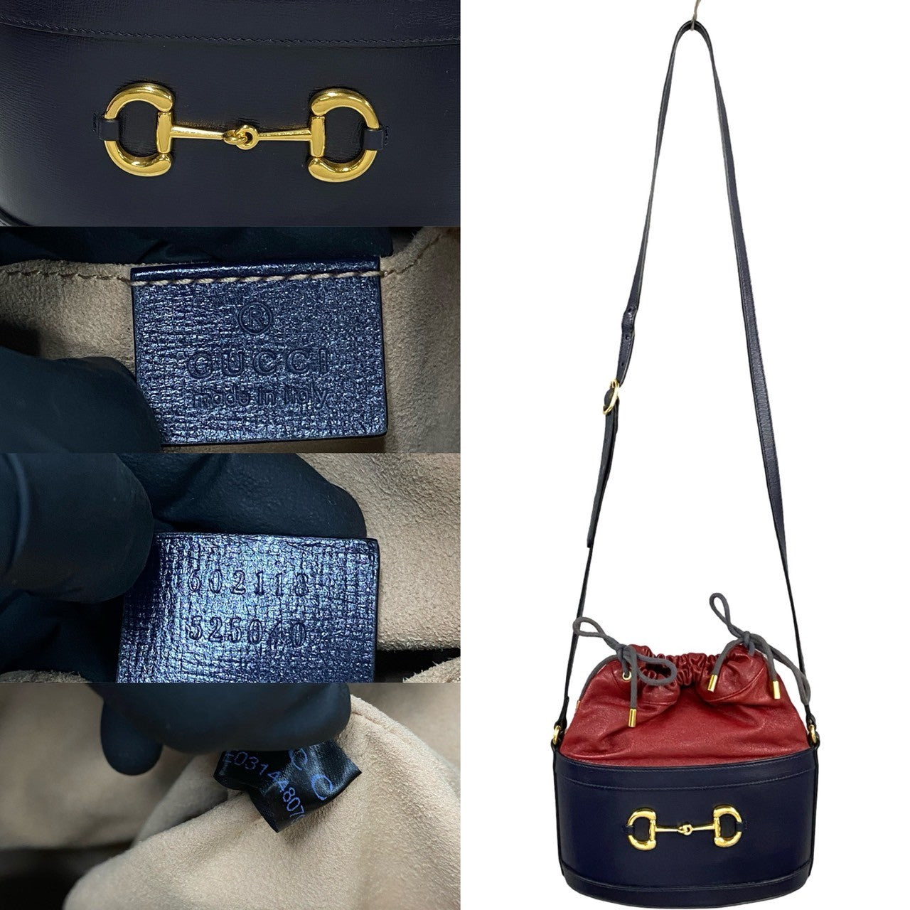 GUCCI Shoulder Bag leather Navy Horsebit Bucket Bag Women Used