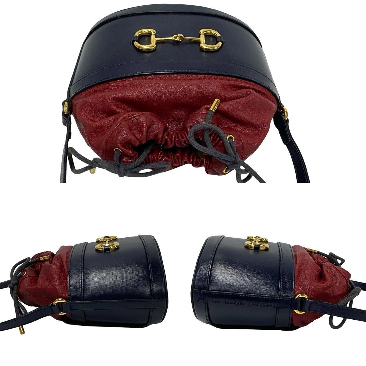GUCCI Shoulder Bag leather Navy Horsebit Bucket Bag Women Used