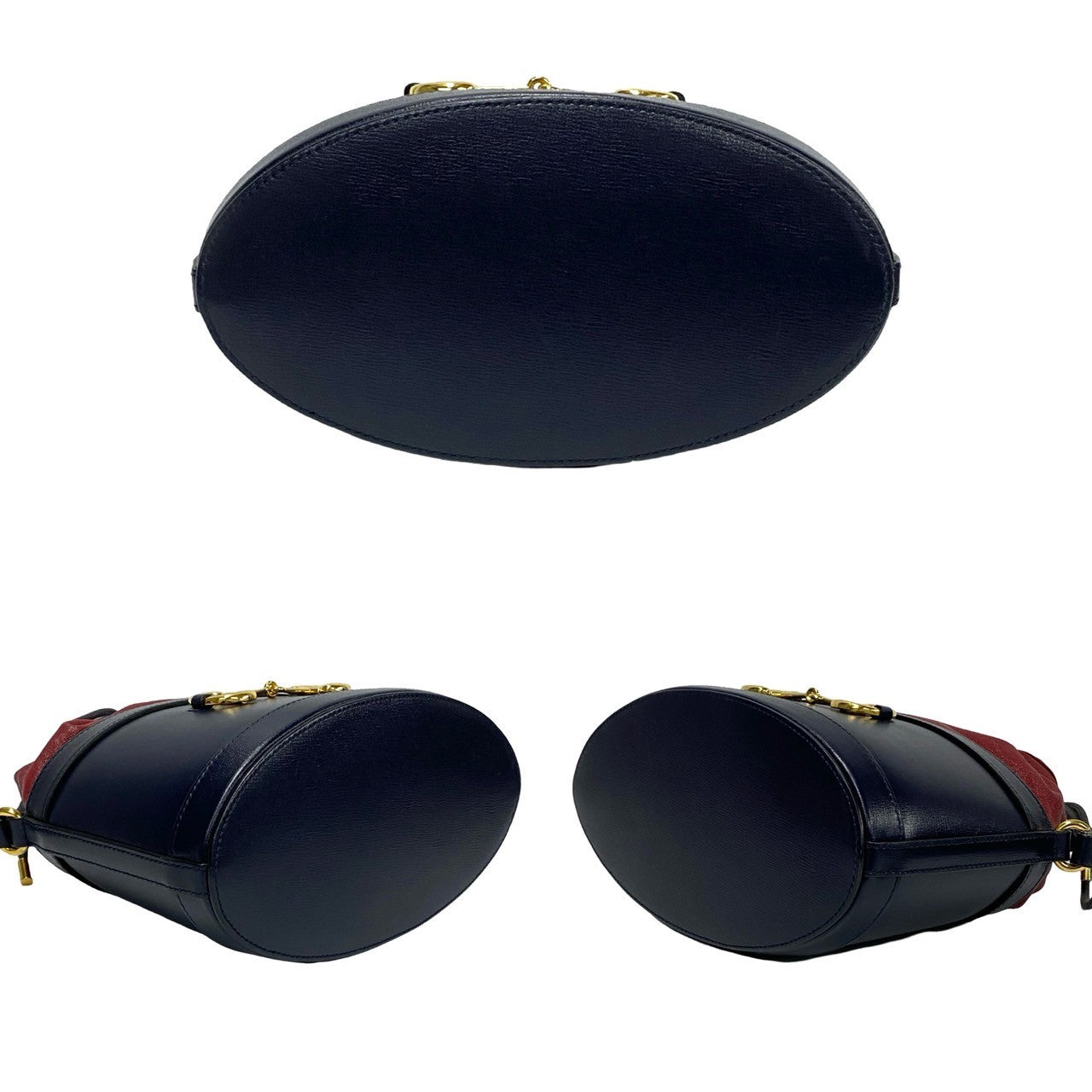 GUCCI Shoulder Bag leather Navy Horsebit Bucket Bag Women Used