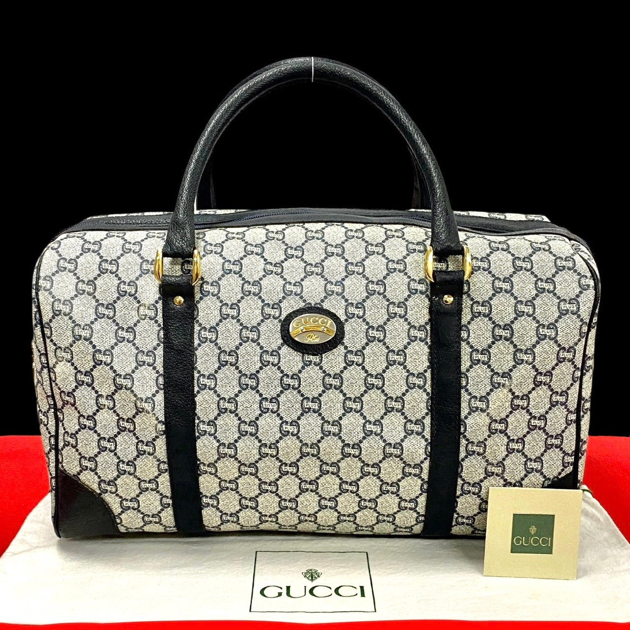 GUCCI Boston Duffel bag Leather, PVC Navy Gucci Plus logo Metal Women Used