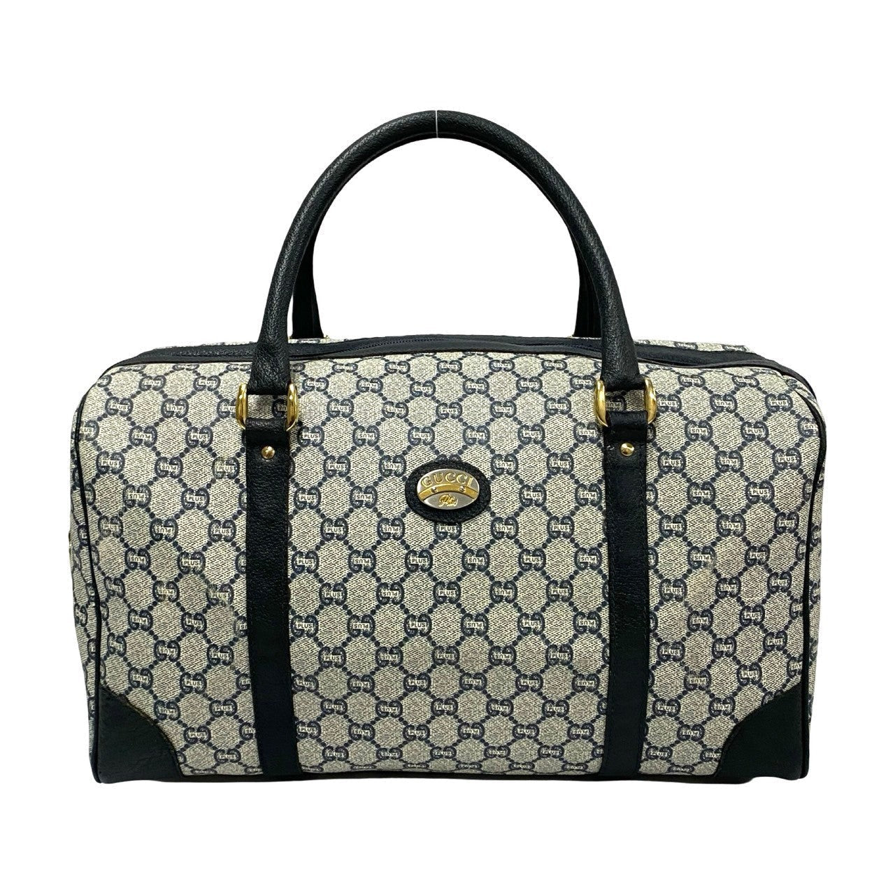 GUCCI Boston Duffel bag Leather, PVC Navy Gucci Plus logo Metal Women Used