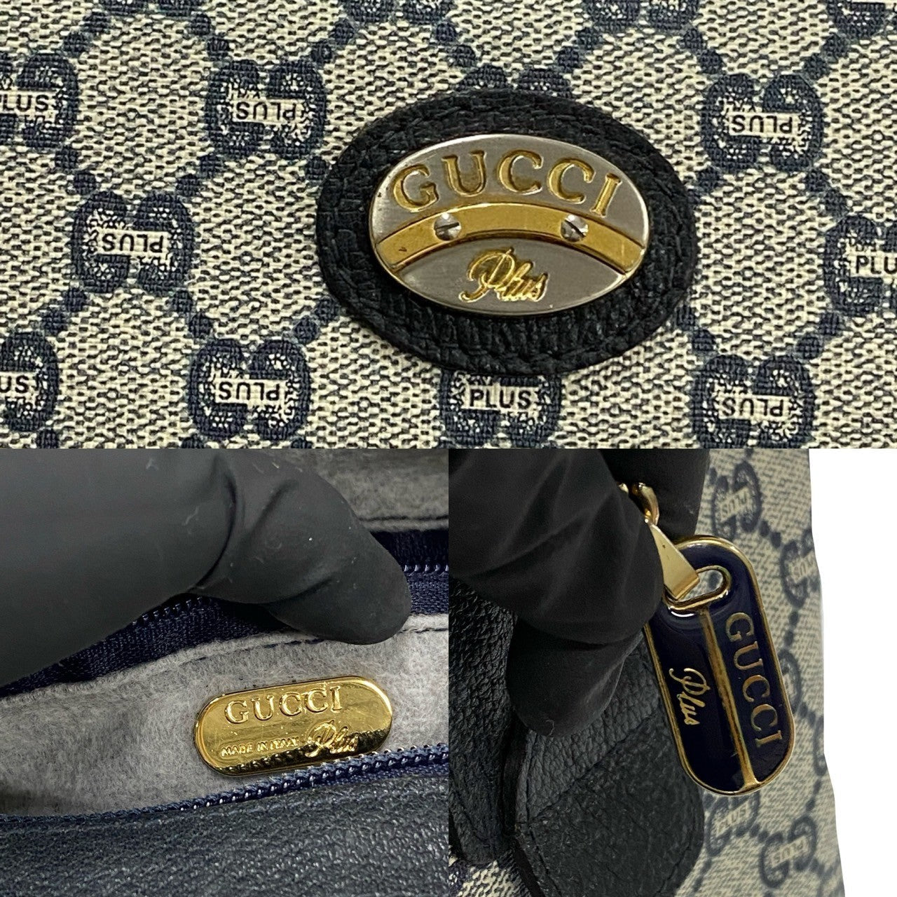GUCCI Boston Duffel bag Leather, PVC Navy Gucci Plus logo Metal Women Used