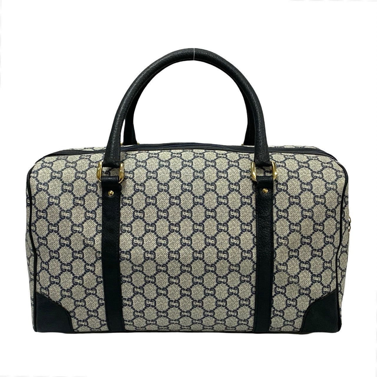 GUCCI Boston Duffel bag Leather, PVC Navy Gucci Plus logo Metal Women Used