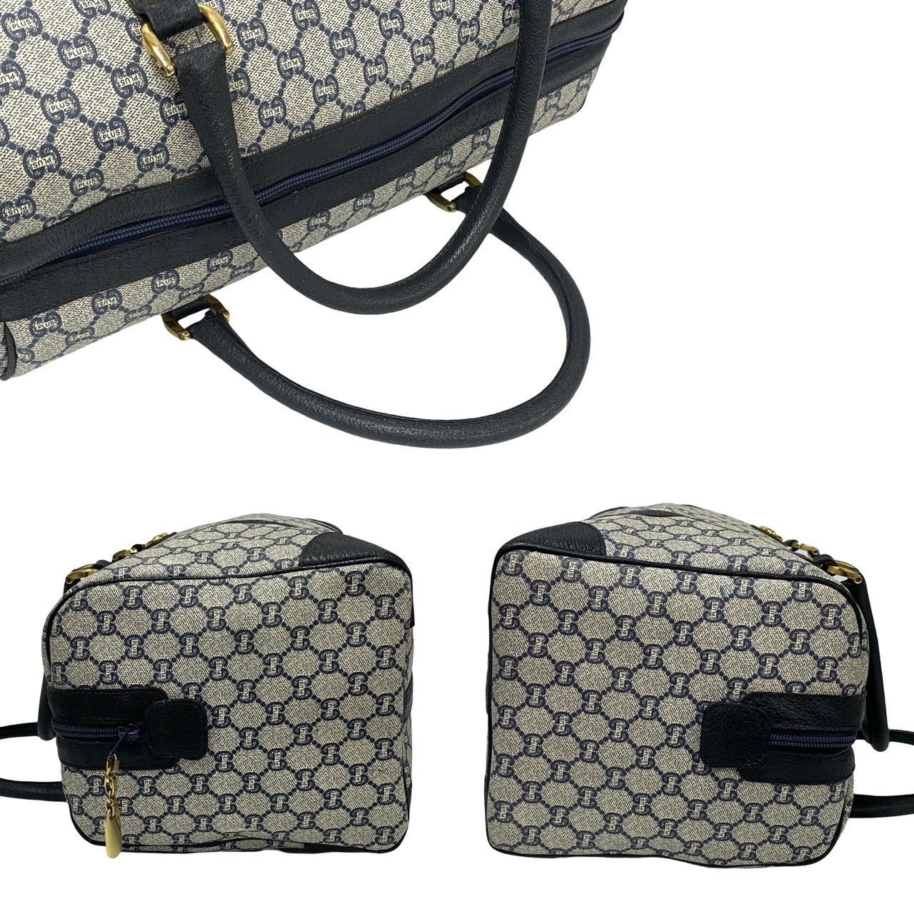GUCCI Boston Duffel bag Leather, PVC Navy Gucci Plus logo Metal Women Used